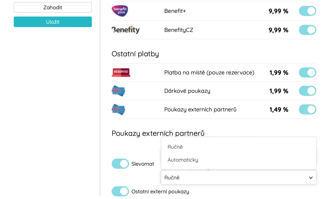 Nastavení Slevomat a externích poukazů