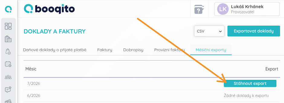 Měsíční export účetních podkladů